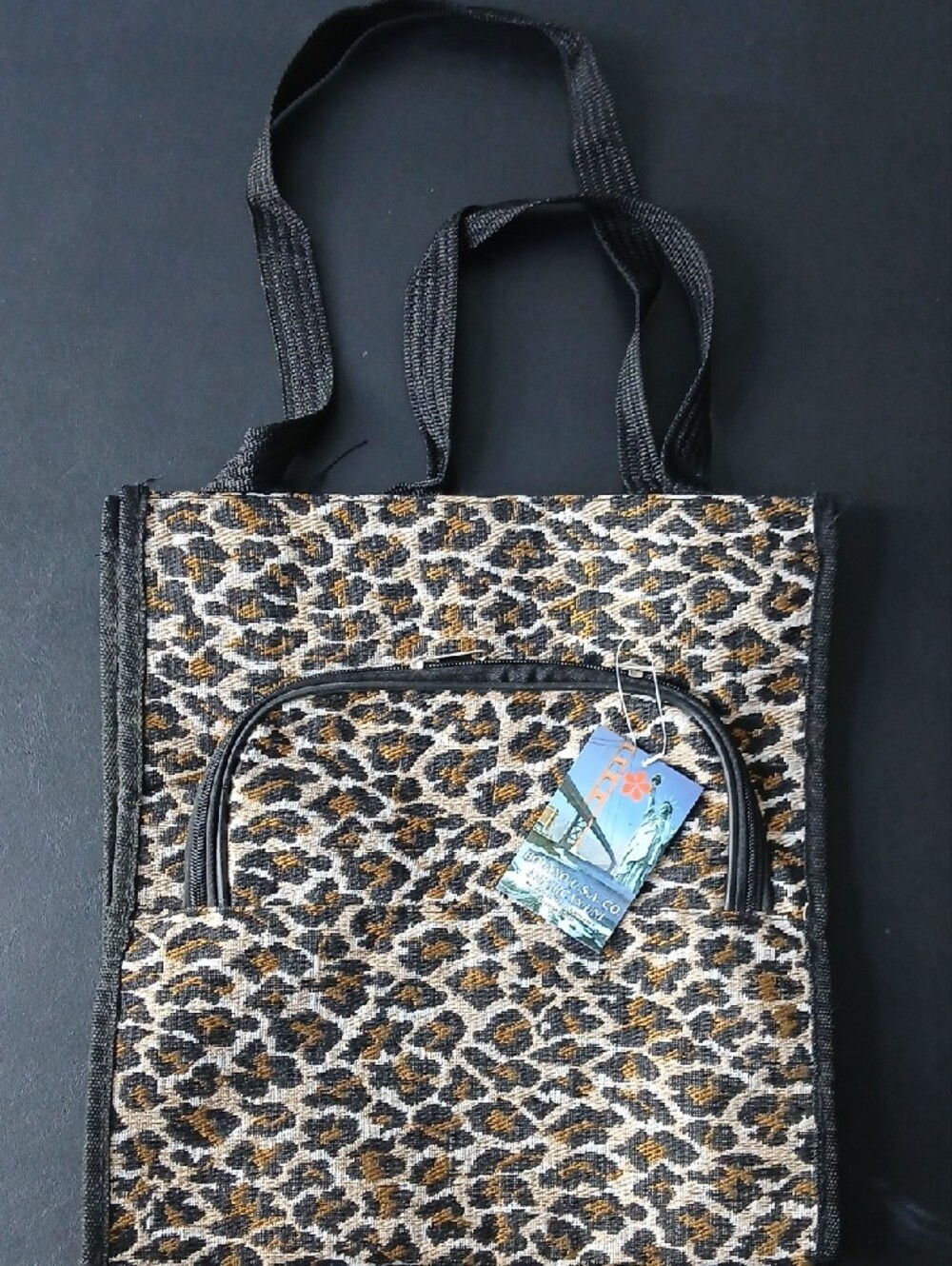 NWT Leopard Print Tote Bag with Front Zip Pocket